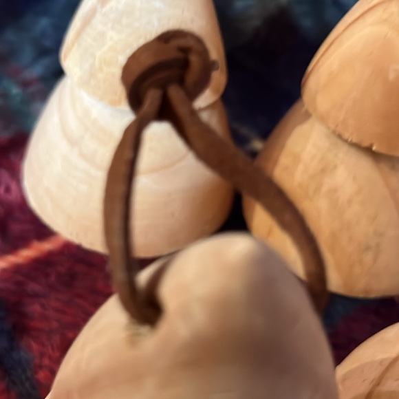 Wooden Tree Ornaments with Leather Ties set of 4 - Picture 2 of 5